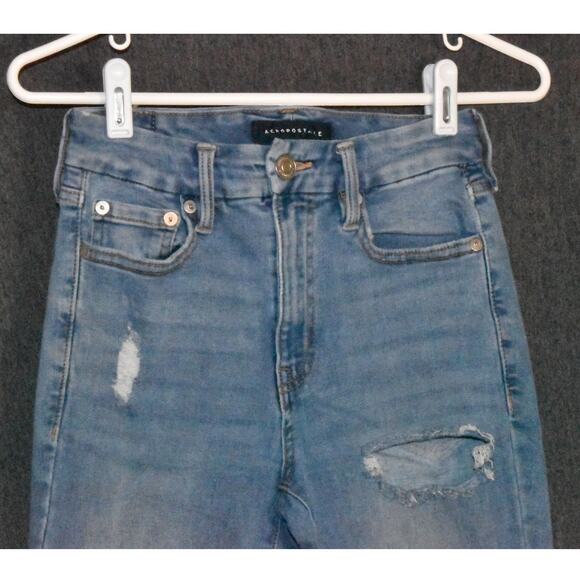 Aeropostale High Rise Curvy Jegging Women's 2 Distressed Ripped Denim Jeans Blue - Picture 2 of 9